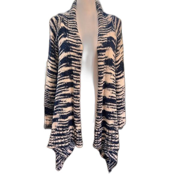 Cotton On Blue Cream Space Dye Marled Knit Draped High Low Cardigan Coastal M - Picture 2 of 5